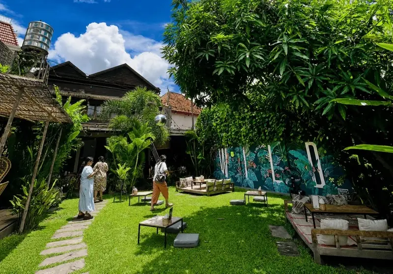 The outdoor terrace of WILD Siem Reap by day