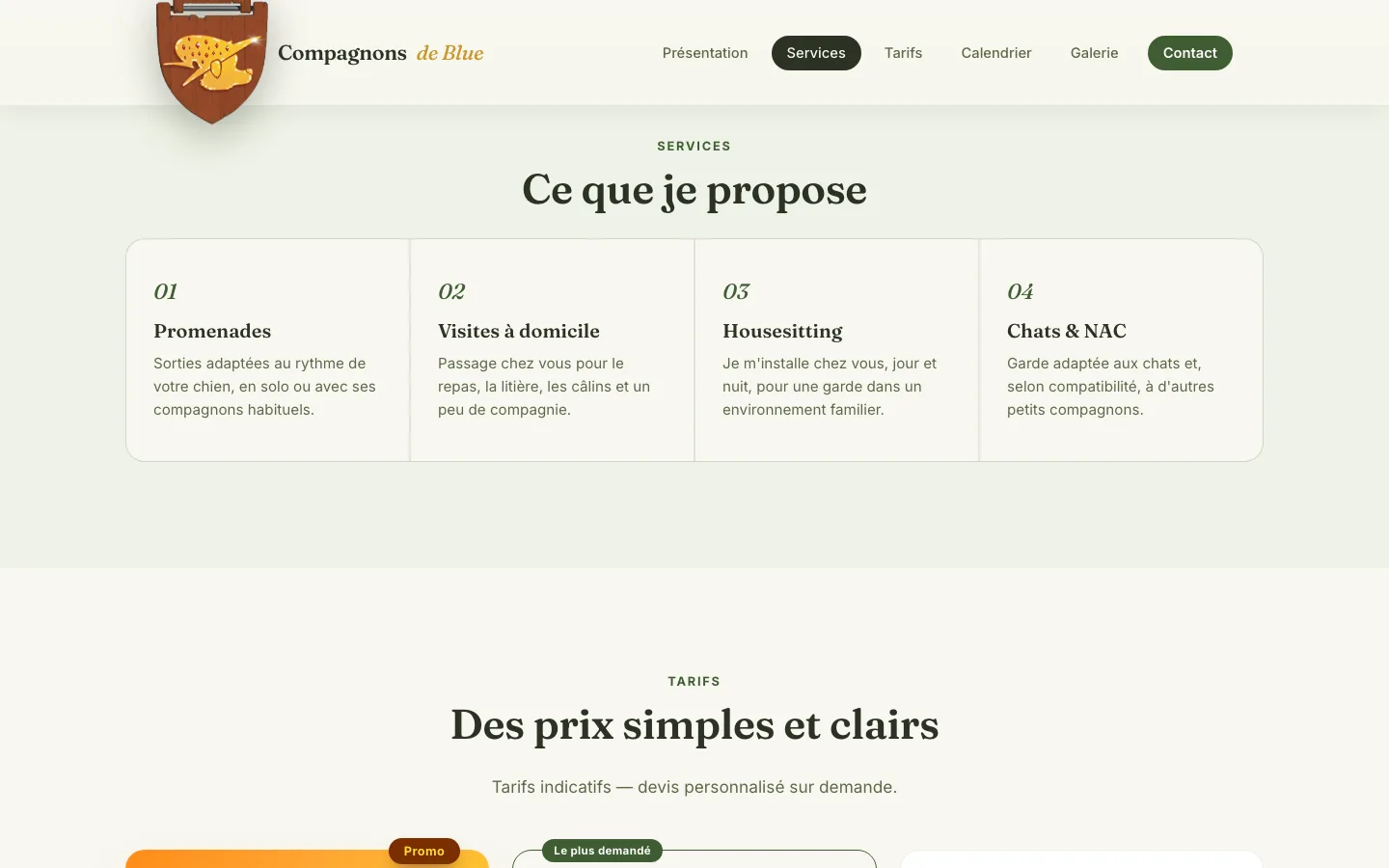 Les services, puis les tarifs.