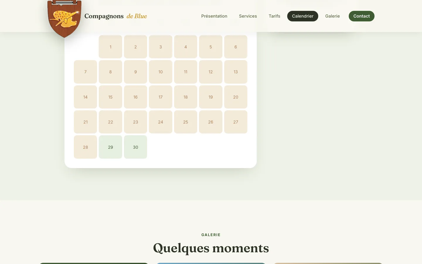 Le calendrier : on choisit un jour, puis une heure.