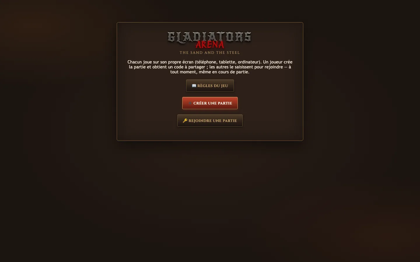 Créer une partie, ou en rejoindre une avec son code.
