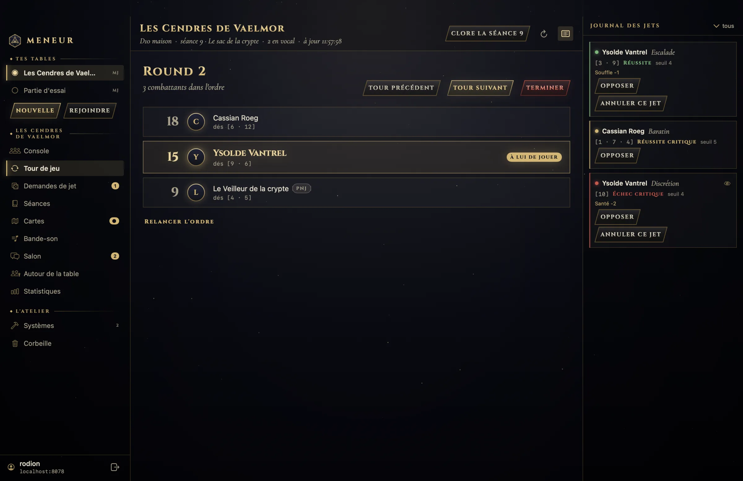 Le tour de jeu : l'ordre d'initiative, round par round.