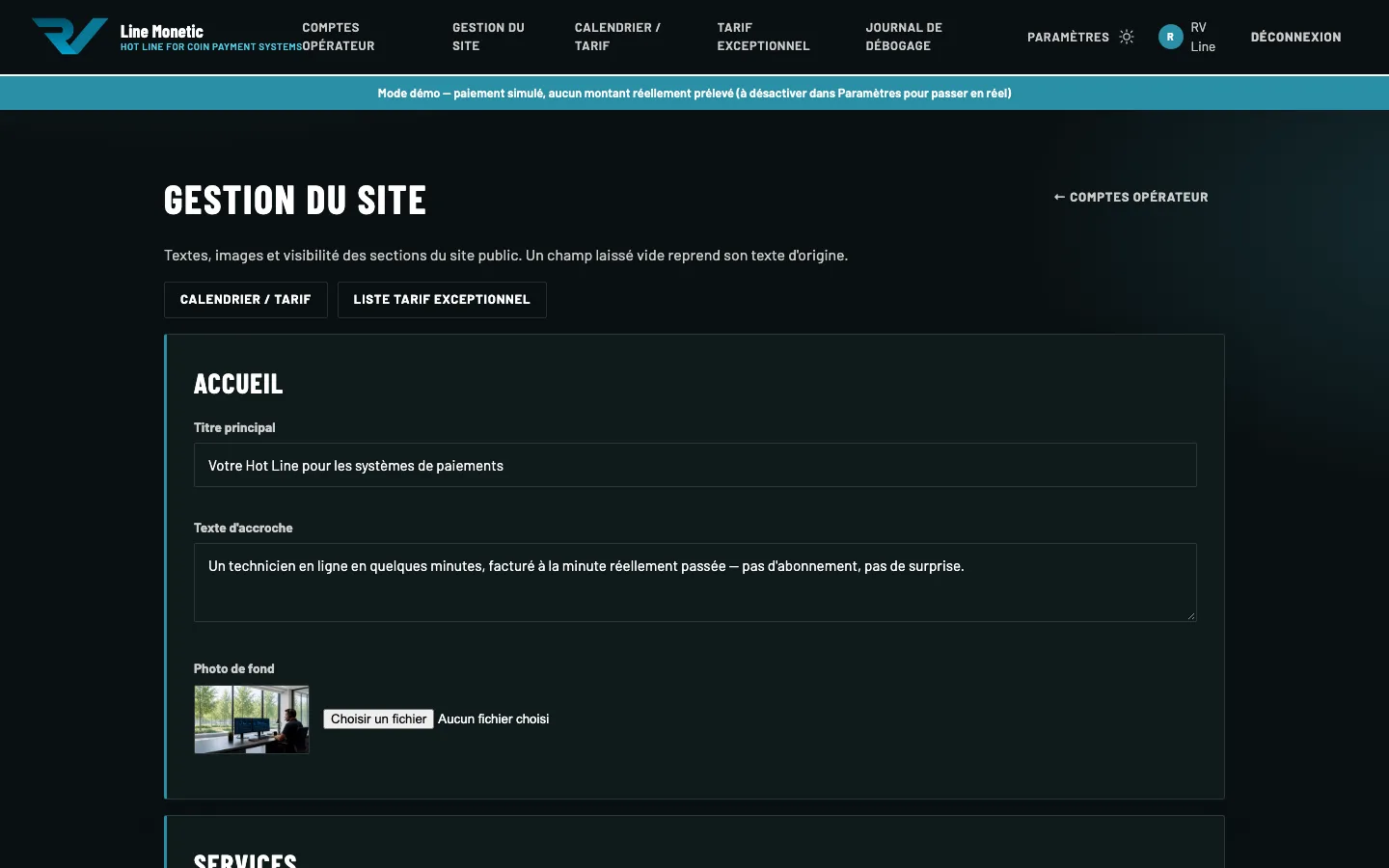 L'administration : les textes, les images et les sections du site public.